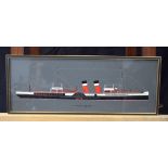 A framed watercolour of a steam ship entitled 'Jeanie Deans'. 18 x 50cm.