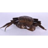 A 19TH CENTURY JAPANESE MEIJI PERIOD BRONZE OKIMONO OF A CRAB of naturalistic form. 16 cm x 7 cm.