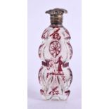 AN ANTIQUE SILVER TOPPED BOHEMIAN GLASS SCENT BOTTLE. 11.25 cm x 4.25 cm.