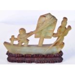 A 19TH CENTURY CHINESE CARVED GREEN JADE BOAT Qing. 10 cm x 8 cm.
