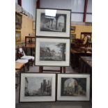 A collection of framed Victorian etchings depicting areas of London. 40 x 54cm (4).