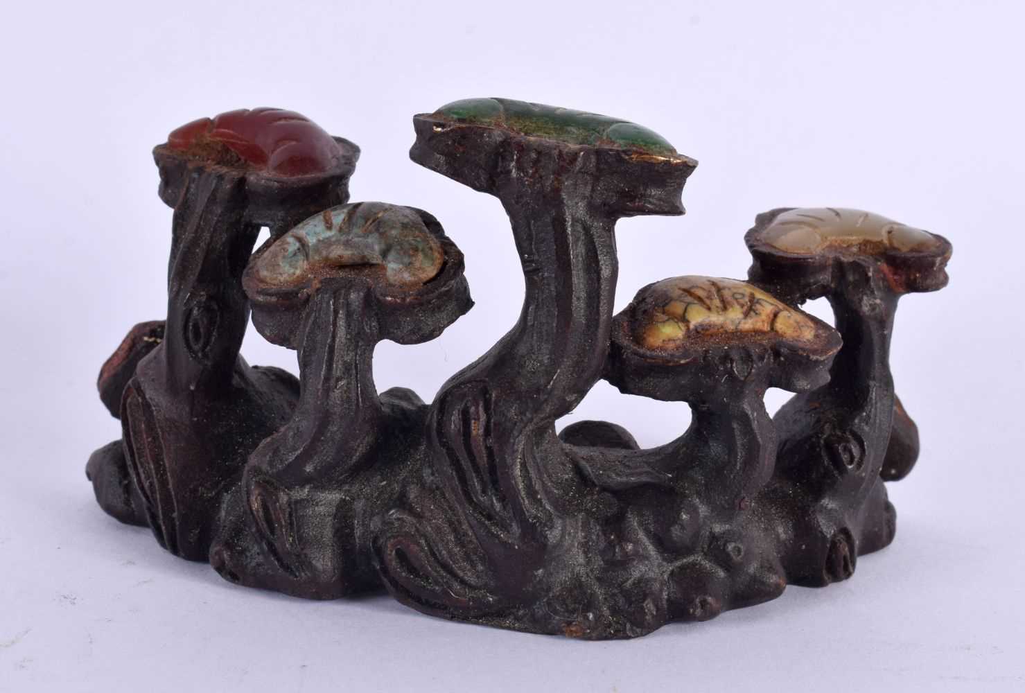 A CHINESE BRONZE AND HARDSTONE BRUSH REST 20th Century. 14 cm x 7 cm.