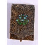 AN UNUSUAL ANTIQUE CONTINENTAL SILVER FILIGREE AND ENAMEL CASE decorated with flowers. 50 grams. 8.5