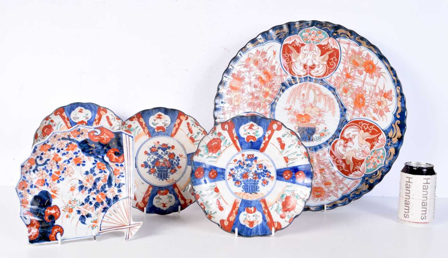 A collection of Japanese Imari porcelain. Largest 40 x 40cm (5).