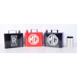 A collection of oil cans, MG & Rolls Royce. 19cm (3).