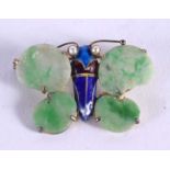 AN EARLY 20TH CENTURY CHINESE YELLOW METAL JADEITE AND ENAMEL BROOCH fomed as an insect. 7.2