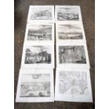 A collection of antique Etchings (8) 28 x 36 cm.