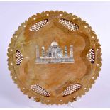 AN INDIAN CARVED SOAPSTONE TAJ MAHAL RETICULATED PLATE. 23 cm wide.