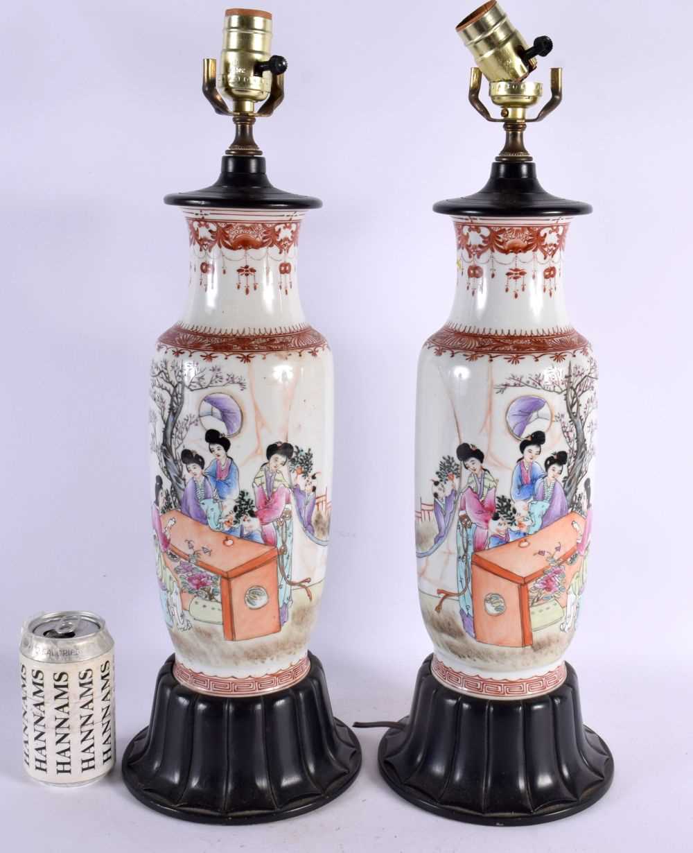 A LARGE PAIR OF CHINESE REPUBLICAN PERIOD PORCELAIN VASES painted with figures. 50 cm high.