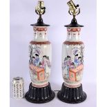 A LARGE PAIR OF CHINESE REPUBLICAN PERIOD PORCELAIN VASES painted with figures. 50 cm high.