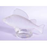 A FRENCH LALIQUE GLASS FIGURE OF A PERCH. 15 cm wide.