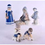 A LLADRO FIGURE OF A GIRL WITH A TURKEY together with three Bing & Grondahl figures etc. Largest