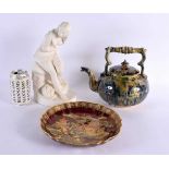 A 19TH CENTURY ENGLISH PARIAN WARE PORCELAIN FIGURE together with a Caltonware rouge royal dish &