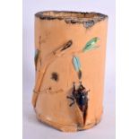 A RARE EARLY 20TH CENTURY CHINESE POTTERY BRUSH POT Late Qing/Republic, imitating bamboo and