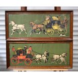 Cecil Aldin (1870-1935) framed prints of The liverpool and Glasgow coach 27 x 70 cm (2).