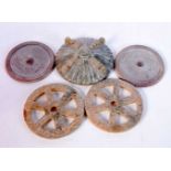 FIVE CHINESE ARCHAIC JADE ROUNDELS 20th Century. 7 cm wide. (5)