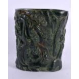 A CHINESE CARVED JADE TYPE BRUSH POT 20th Century. 16 cm x 14 cm.