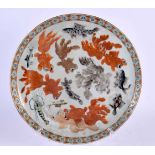 A 19TH CENTURY CHINESE PORCELAIN PLATE Qing, painted with fish and crustaceans. 23 cm wide.