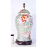 A large Chinese famille rose porcelain lamp painted with flowers. 64 x 18cm.