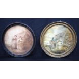 An 18/19th century framed antique silk picture together with the framed engraving of the same scene.