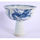 A CHINESE BLUE AND WHITE STEM CUP 20th Century. 9 cm x 9 cm.