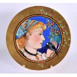 A LOVELY AESTHETIC MOVEMENT BROWN WESTHEAD MOORE & CO PLATE painted with a female with bird. 25 cm