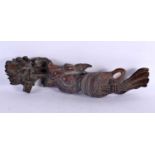 A LARGE CHINESE CARVED HARDWOOD FLORAL SCEPTRE 20th Century. 40 cm wide.