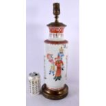 A LARGE CHINESE REPUBLICAN PERIOD FAMILLE ROSE PORCELAIN LAMP painted with figures. 47 cm high.