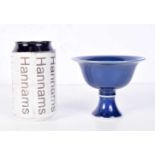 A Chinese sacrificial blue porcelain stem cup.9 x 11 cm