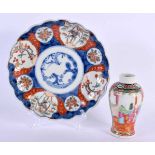 A 19TH CENTURY CHINESE CANTON FAMILLE ROSE VASE Qing, together with a Japanese imari plate.