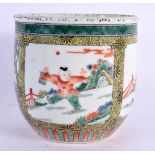 A 19TH CENTURY CHINESE FAMILLE VERTE MINIATURE PORCELAIN PLANTER Kangxi style. 12 cm x 12 cm.