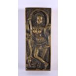 AN EARLY 20TH CENTURY INDIAN BRONZE BUDDHISTIC BUDDHA PLAQUE modelled with a standing deity. 17 cm x