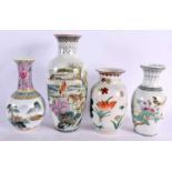 FOUR CHINESE REPUBLICAN PERIOD PORCELAIN VASES in various forms and sizes. Largest 22.5 cm high. (