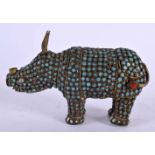 AN ANTIQUE TIBETAN TURQUOISE JEWELLED FIGURE OF A RHINOCEROS. 15 cm x 8 cm.