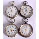 FOUR LADIES SILVER CASED POCKET WATCHES/ Stamped 935, 800. Largest 4cm dial, not working, total