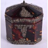 A LOVELY VICTORIAN SILVER MOUNTED TORTOISESHELL TEA CADDY by Deakin & Francis , overlaid with rococo