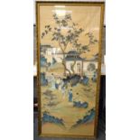 Chinese School (C1900) Watercolour, Beauties standing within a landscape. 210 cm x 95 cm.