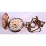 A GOLD FILLED POCKET WATCH AND CHAIN. Working, Dial 5cm.