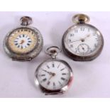 TWO SILVER FOB WATCHES TOGETHER WITH ANOTHER. Stamped 935 and 925. Both Silver watches working.