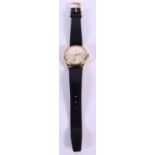 A VINTAGE 9CT GOLD CASED OMEGA WATCH WITH BLACK LEATHER STRAP. Dial 3.5cm incl crown, running