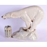 A LARGE EARLY 20TH CENTURY EUROPEAN POTTERY FIGURE OF A POLAR BEAR modelled in the Royal