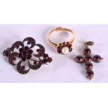 THREE BOHEMIAN JEWELLERY ITEMS (PENDANT, BROOCH AND ADJUSTABLE RING), Brooch 3.8cm x 2.8cm, total
