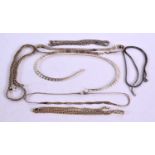 SEVEN CONTINENTAL SILVER NECKLACES. Various marks, longest 69.5cm, total weight 132g (7)