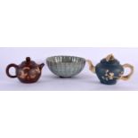 TWO CHINESE REPUBLICAN PERIOD YIXING POTTERY TEAPOTS AND COVERS together with a ge type monochrome