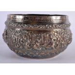 BURMESE REPOUSSE SILVER BOWL. 9.6cm x 17cm, weight 458g