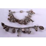 2 SILVER CHARM BRACELETS - 1 WITH 9 CHARMS THE OTHER WITH 22 CHARMS. Total weight 130g (2)