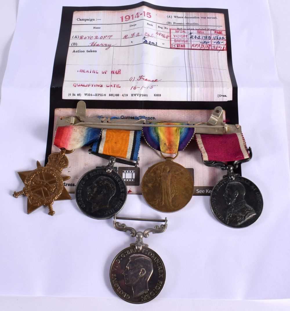 A WORLD WAR 1 MEDAL GROUP PRESENTED TO 48048 SJT HARRY ROYCROFT RA (LATER 1031363) INCLUDING MSM,