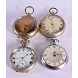 A GILT DIAL VERGE POCKET WATCH TOGETHER WITH THREE OTHERS. 5cm diameter, Verge & Limit working