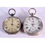 A VICTORIAN SILVER POCKET WATCH HALLMARKED CHESTER 1895 TOGETHER WITH ANOTHER POCKET WATCH. Both not