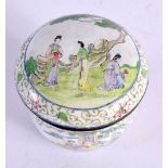 A 19TH CENTURY CHINESE CANTON ENAMEL BOX AND COVER bearing Qianlong marks to base, painted with